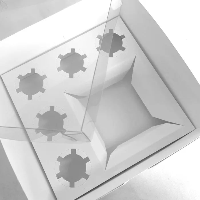 Box White Bento 5 Hole Cupcake and Cake Box Clear Lid