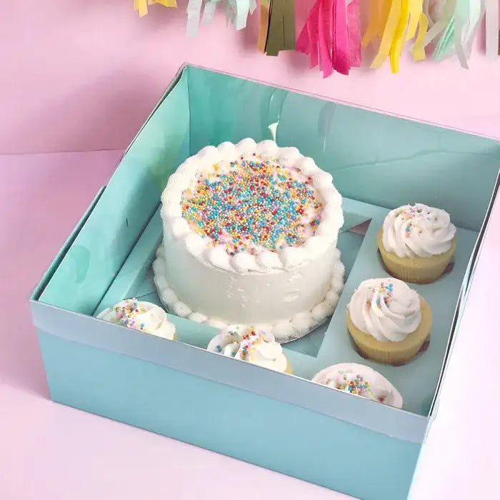 Bento 10" 5 Hole Blue Cupcake / Cake Box (With Clear Lid)