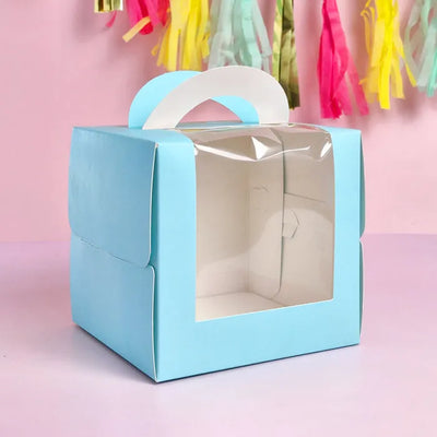 Bento Top Handle 6.2" Square Blue Cake Box 5.9" Tall