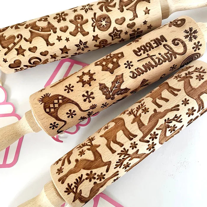 CHRISTMAS MIX WOODEN ROLLING PIN
