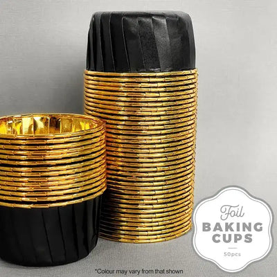 CAKE CRAFT | FOIL BAKING CUP | ROUND | BLACK AND GOLD | 50 PACK