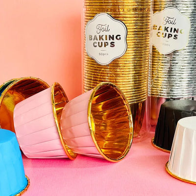 CAKE CRAFT | FOIL BAKING CUP | ROUND | BLACK AND GOLD | 50 PACK