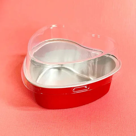 FOIL BAKING CUP WITH LID | HEART | RED | 50 PACK