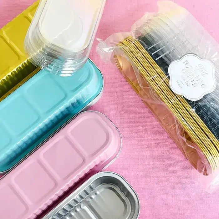 CAKE CRAFT | FOIL BAKING CUP WITH LID | RECTANGLE | LIGHT BLUE | 10 PACK