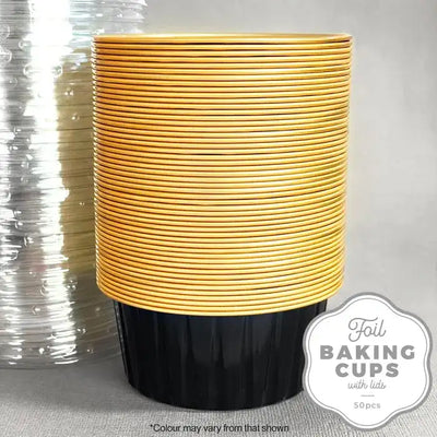 FOIL BAKING CUP WITH LID | ROUND | BLACK & GOLD | 50 PACK(CAKE CRAFT)