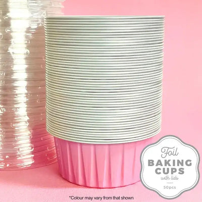 FOIL BAKING CUP WITH LID | ROUND | LIGHT PINK | 50 PACK (CAKE CRAFT)