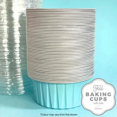 FOIL BAKING CUP WITH LID | ROUND | LIGHT BLUE | 50 PACK (CAKE CRAFT)