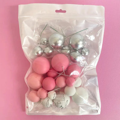 PINK, WHITE & SILVER | DECO FOAM BALL TOPPER | 32 PC SET