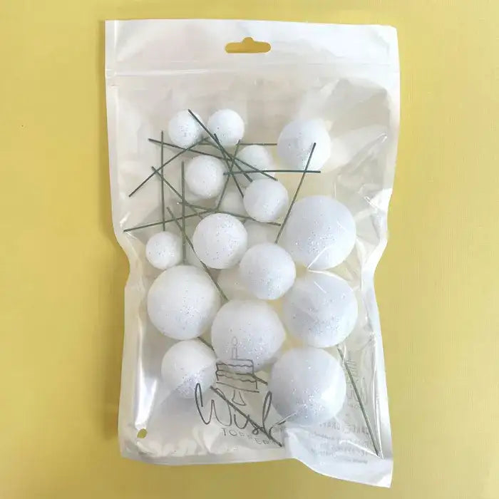 GLITTER WHITE | DECO FOAM BALL TOPPER | 20 PC SET
