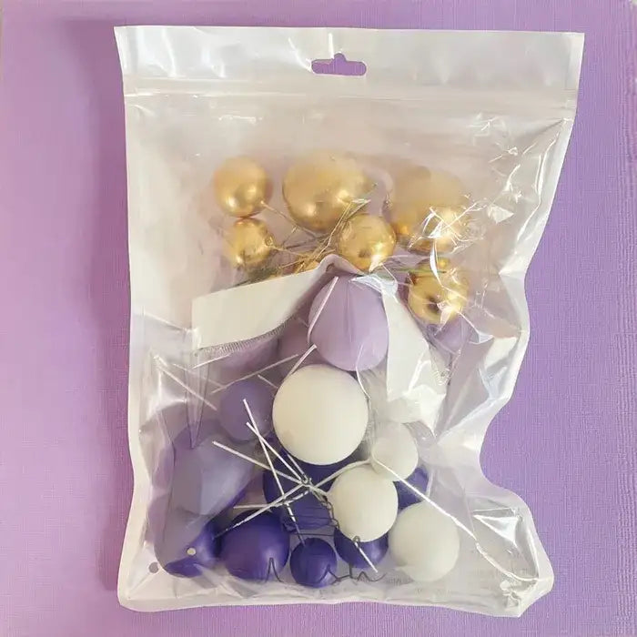 PURPLE, WHITE & GOLD | DECO FOAM BALL TOPPER | 32 PC SET