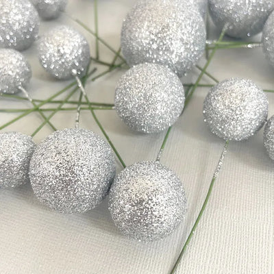 GLITTER SILVER | DECO FOAM BALL TOPPER | 20 PC SET