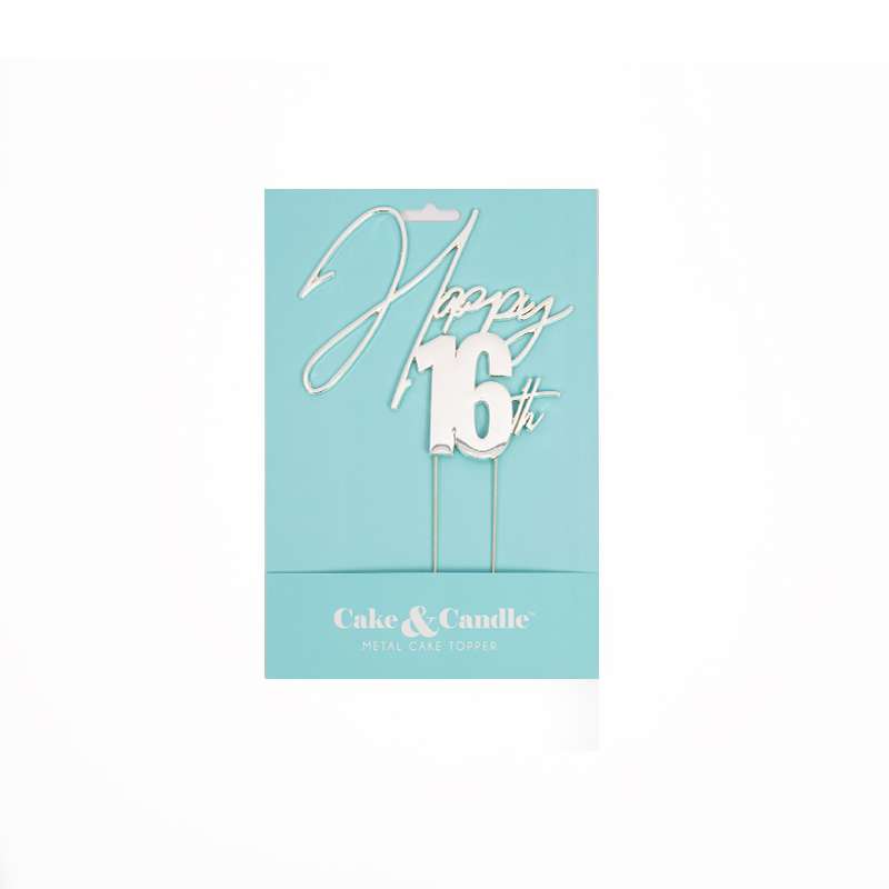 SILVER Metal Cake Topper - HAPPY 16th
