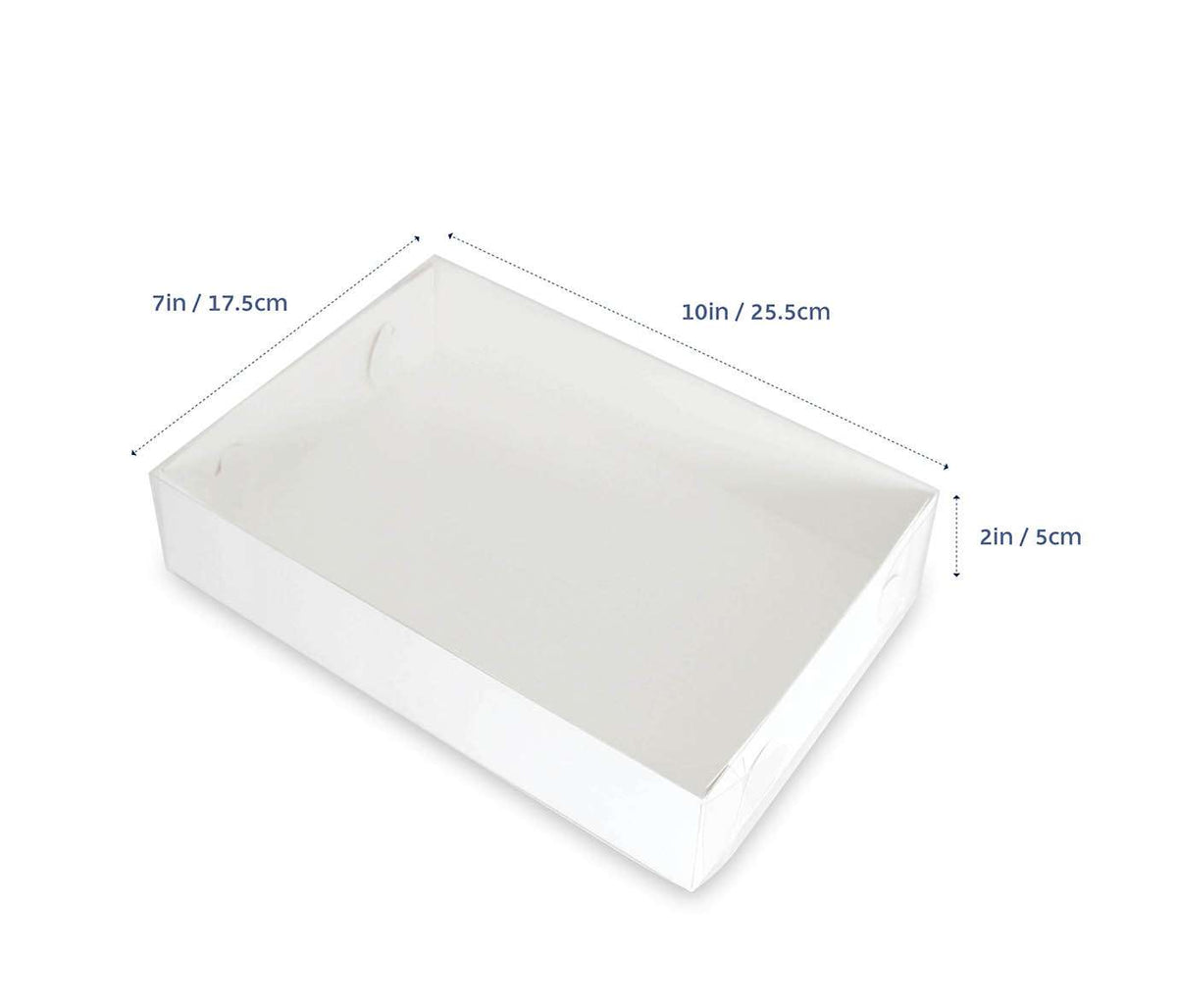 LOYAL Rectangular 10" x 7" White Biscuit Box 2" Tall (With Clear Lid)