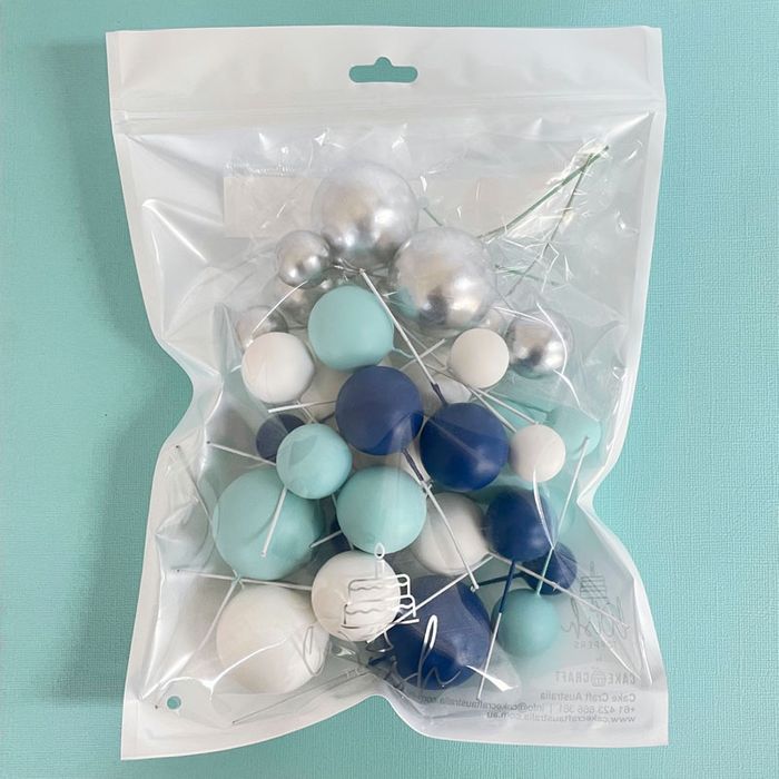 BLUE, WHITE & SILVER | DECO FOAM BALL TOPPER | 32 PC SET