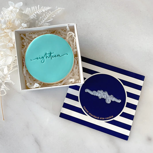 Eighteen Tiny Text Stamp (Little Biskut)