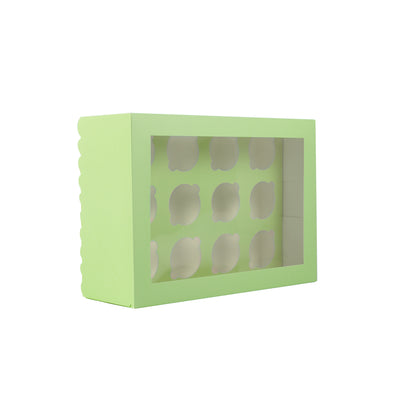 PAPYRUS Scalloped Tall Cupcake Box (12 hole) - PASTEL GREEN