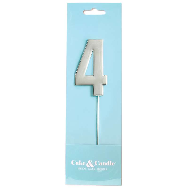 Cake Topper Bold Silver Number 4 – view 2