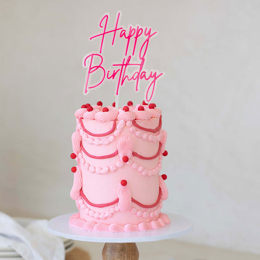 Cake Topper HOT PINK / OPAQUE Layered HAPPY BIRTHDAY