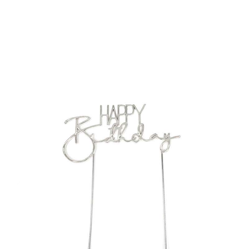 Cake Topper Happy Birthday Silver Metal (Cake & Candle) – view 3