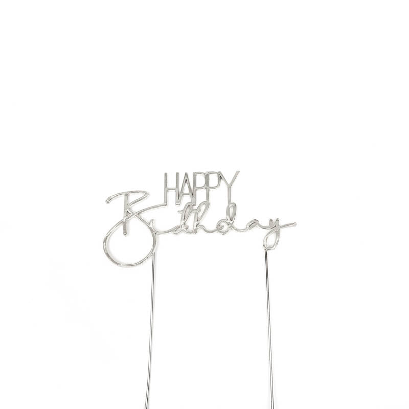 Cake Topper Happy Birthday Silver Metal (Cake & Candle)