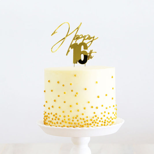 GOLD Metal Cake Topper - HAPPY 16th