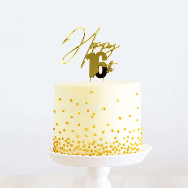 GOLD Metal Cake Topper - HAPPY 16th