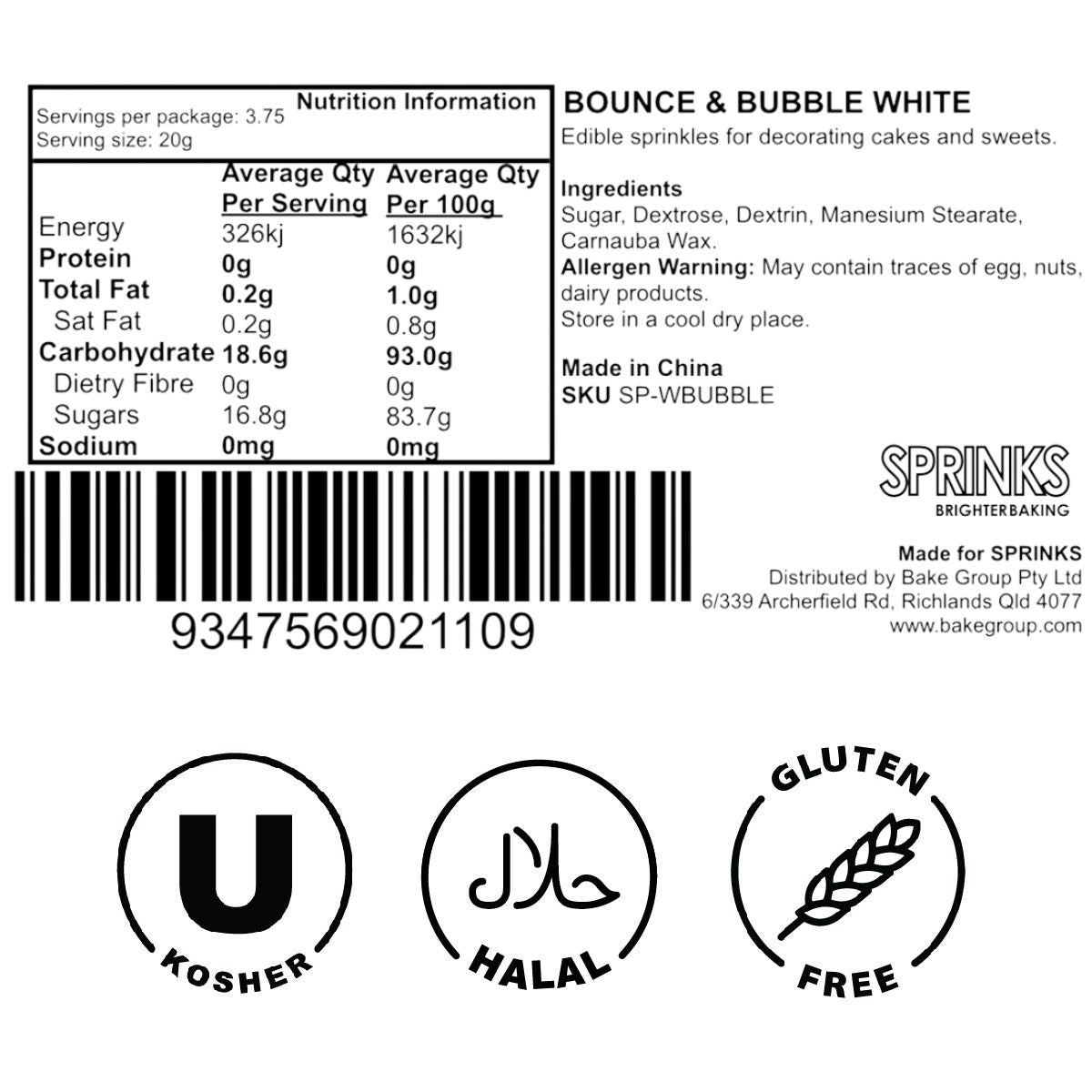 BUBBLE & BOUNCE WHITE (75g) Sprinkles - by Sprinks