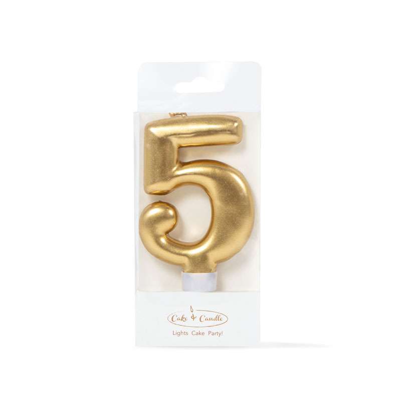 Number 5 Candle Gold Single