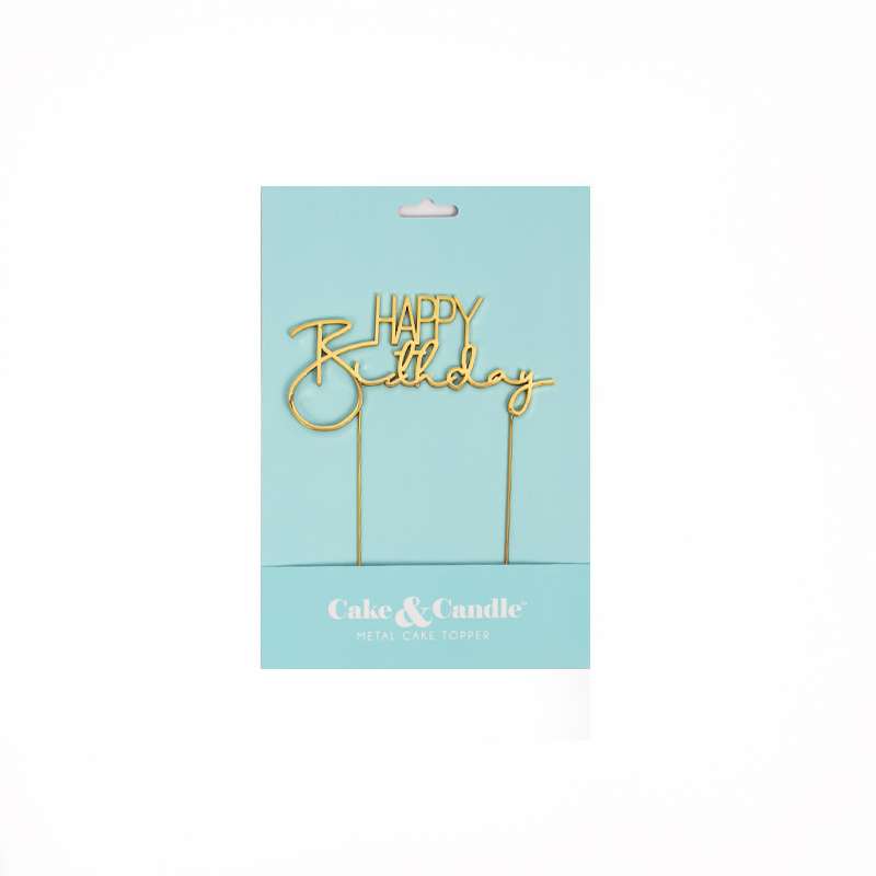 Cake Topper Happy Birthday Gold Metal (Cake & Candle) – view 2