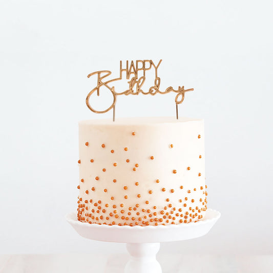 Cake Topper Happy Birthday Rose Gold Metal (Cake & Candle)