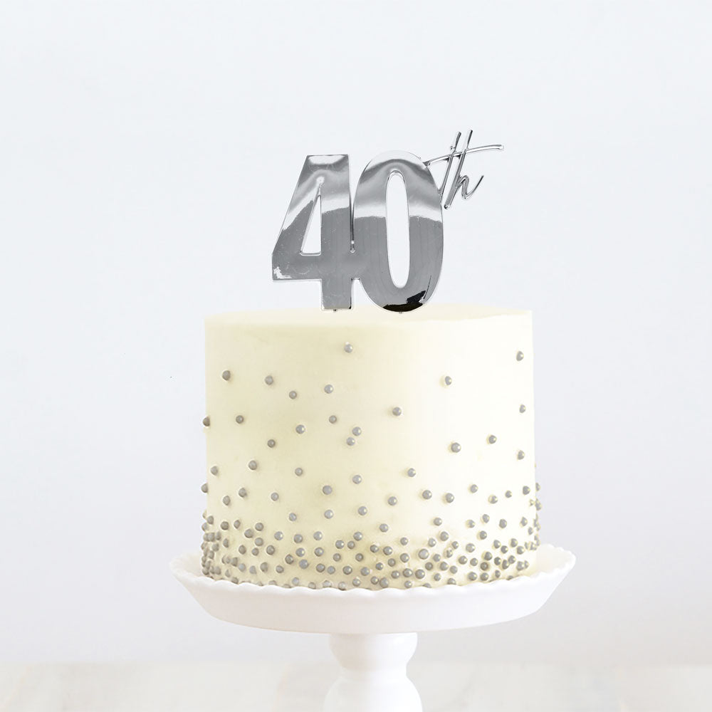 Cake Topper 40th Metal Cake Silver