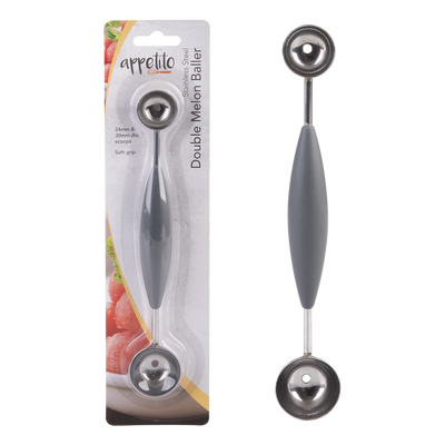 STAINLESS STEEL DOUBLE MELON BALLER W/ SOFT GRIP (APPETITO)