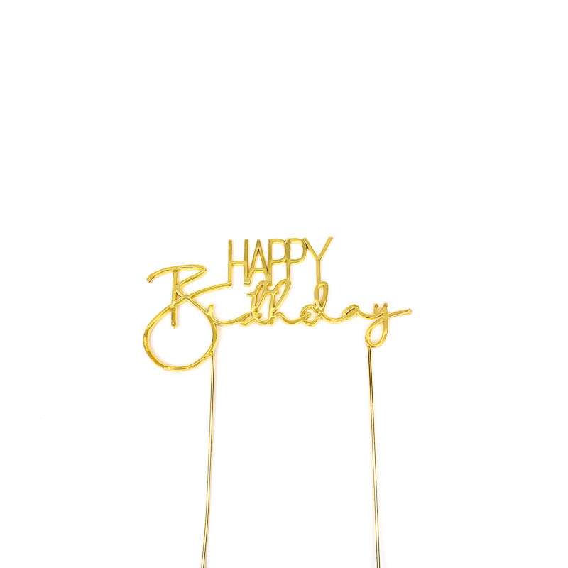 Cake Topper Happy Birthday Gold Metal (Cake & Candle) – view 3