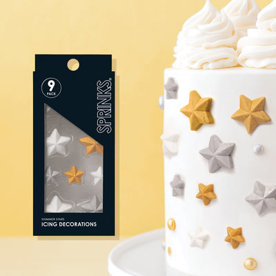 SHIMMER STARS (9 pieces) SPRINKS Icing Decorations -