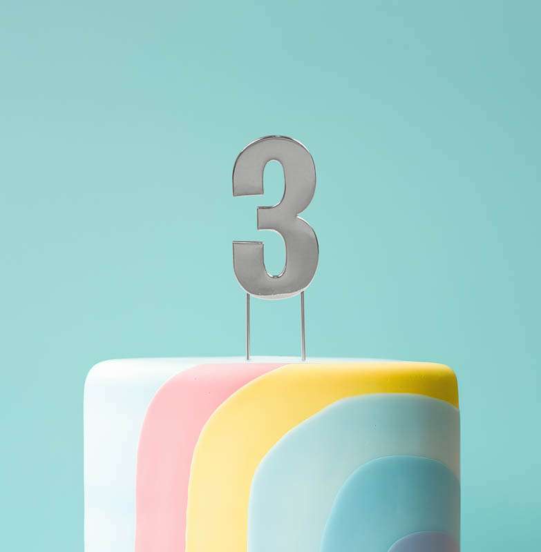 Cake Topper Bold Silver Number 3