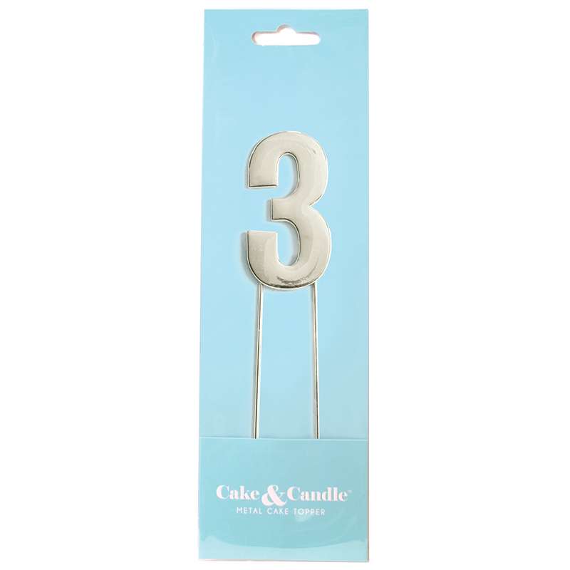 Cake Topper Bold Silver Number 3 – view 2