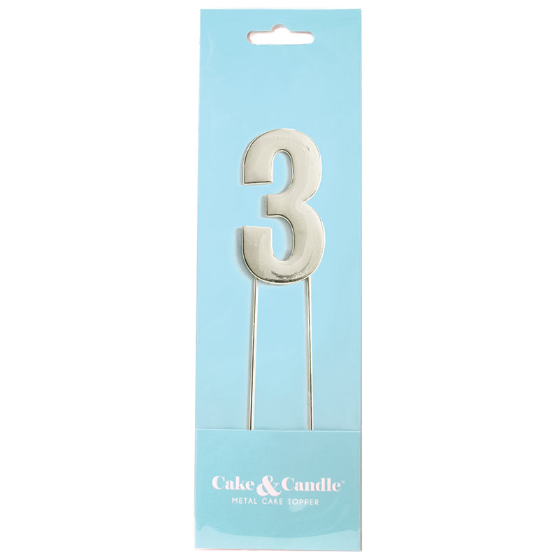 Cake Topper Bold Silver Number 3