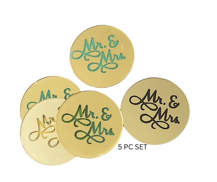 Mr & Mrs Gold Disc Cake Toppers 5pc Set