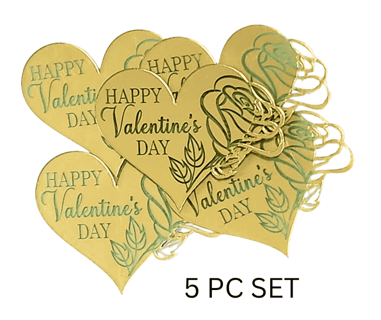 Happy Valentine's Day Heart Gold Disc Cake Toppers 5pc Set