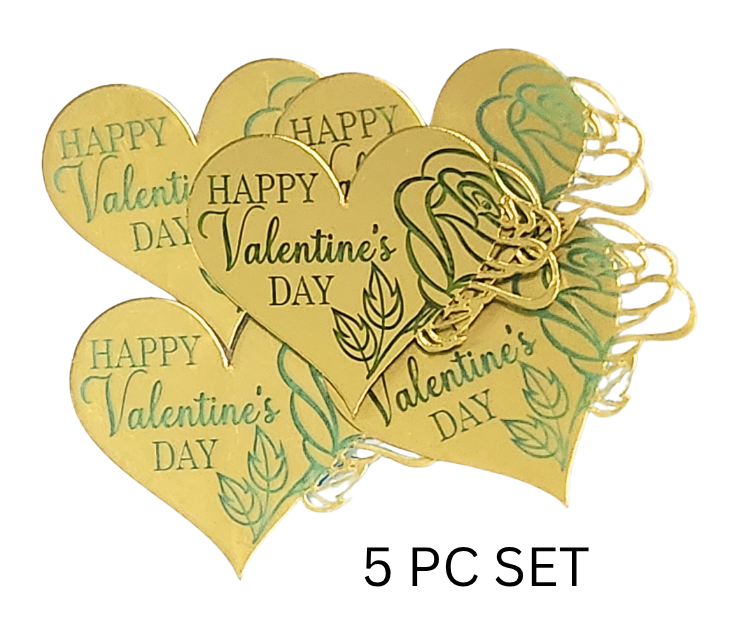 Happy Valentine's Day Heart Gold Disc Cake Toppers 5pc Set