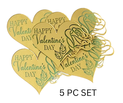 Happy Valentine's Day Heart Gold Disc Cake Toppers 5pc Set