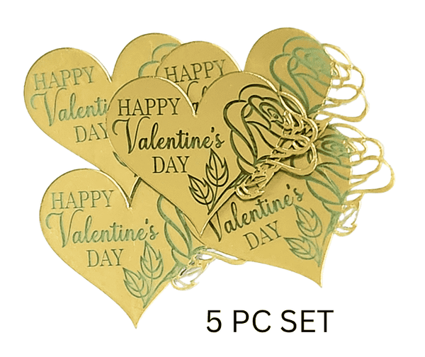 Happy Valentine's Day Heart Gold Disc Cake Toppers 5pc Set