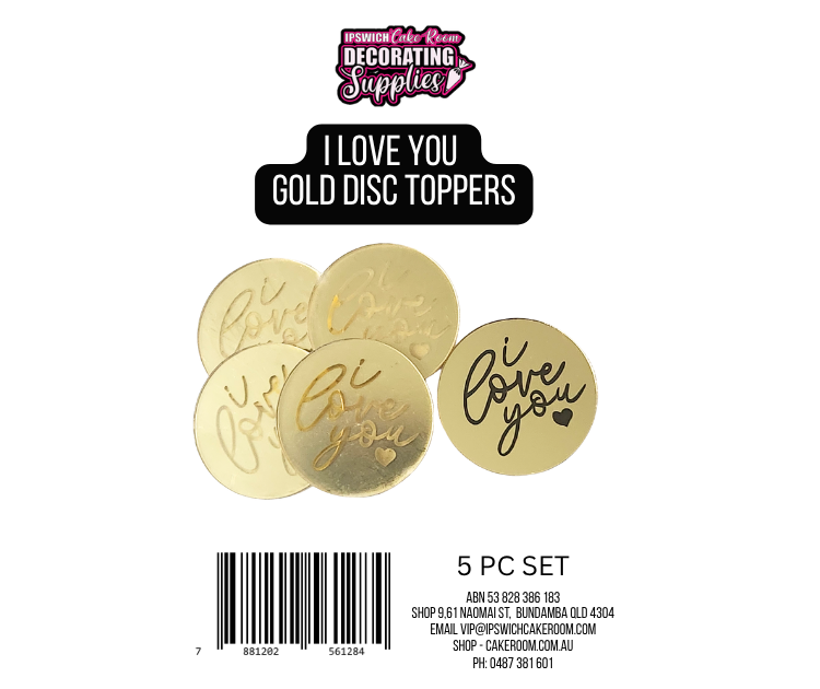 I Love You Gold Disc Cake Toppers 5pc Set