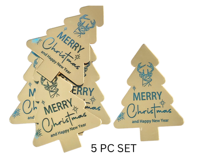 Merry Christmas Tree Gold Disc Cake Toppers 5pc Set