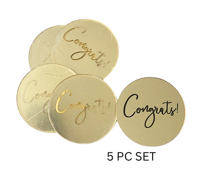 Congrats Gold Disc Cake Toppers 5pc Set