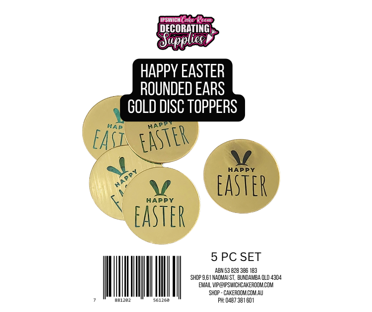 Happy Easter Rounded Ears Gold Disc Cake Toppers 5pc Set