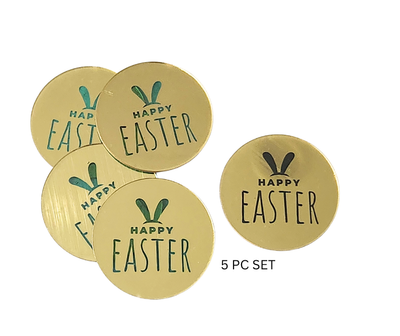 Happy Easter Rounded Ears Gold Disc Cake Toppers 5pc Set