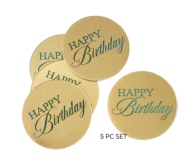Happy Birthday Gold Disc Toppers 5pc Set