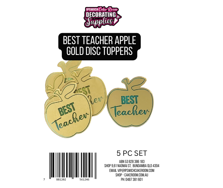 Best Teacher Gold Disc Cake Toppers 5pc Set