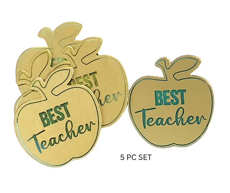 Best Teacher Gold Disc Cake Toppers 5pc Set